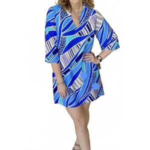 NEW JOY JOY tunic dress in blue wave geo